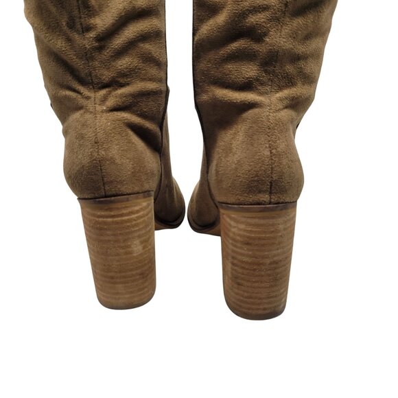 Oasis Society Vegan Faux Suede Knee-High Boots Sz 6.5 Tan Tall Heeled Riding - Picture 8 of 12